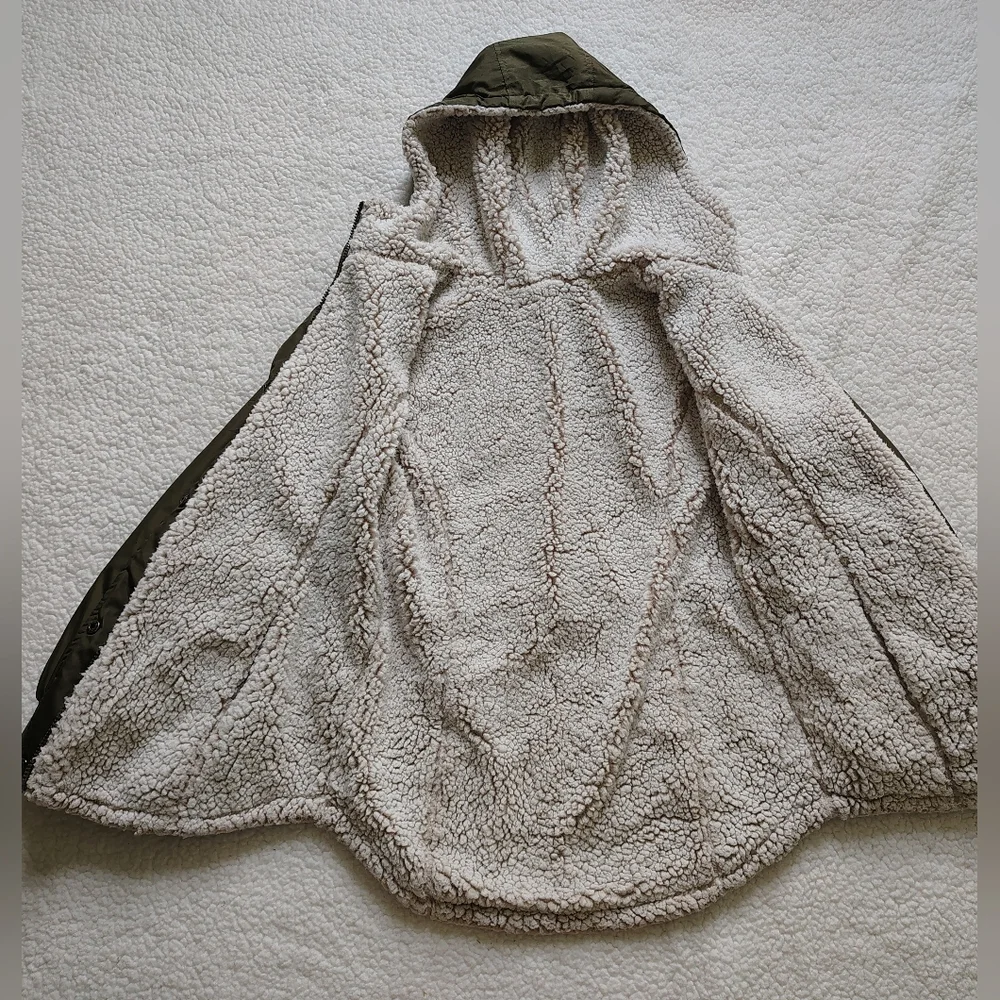 Sebby Women's Medium Reversible Green Anorak Hooded Jacket w/ Sherpa Lining - Picture 8 of 16